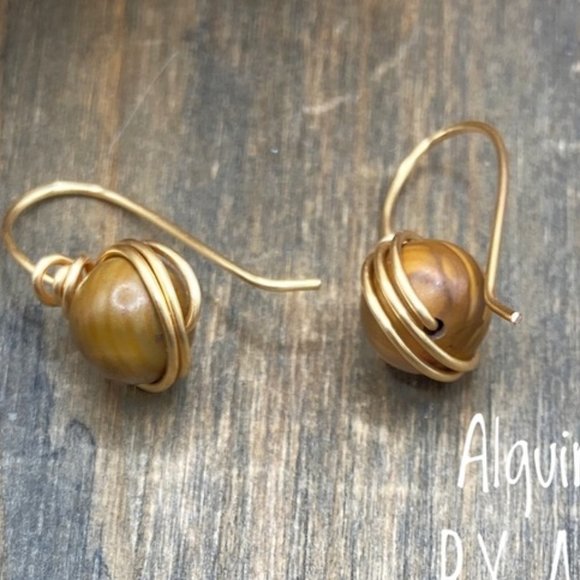 14k gold tiger’s eye earrings/dangle/power and wealth inspirational jewelry - Picture 2 of 6